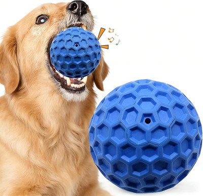 Indestructible Squeaky Dog Ball Aggressive Chewers Natural Rubber Teeth Clean