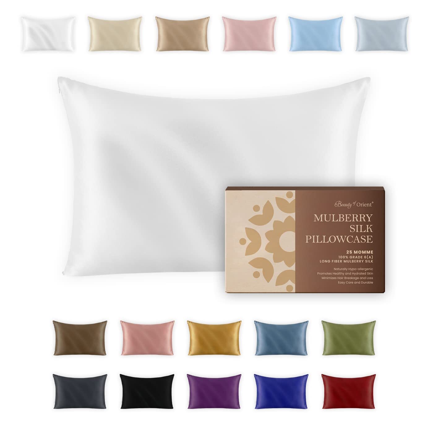 BEAUTY OF ORIENT Mulberry Silk Pillowcase for Hair and Skin, 25 Momme