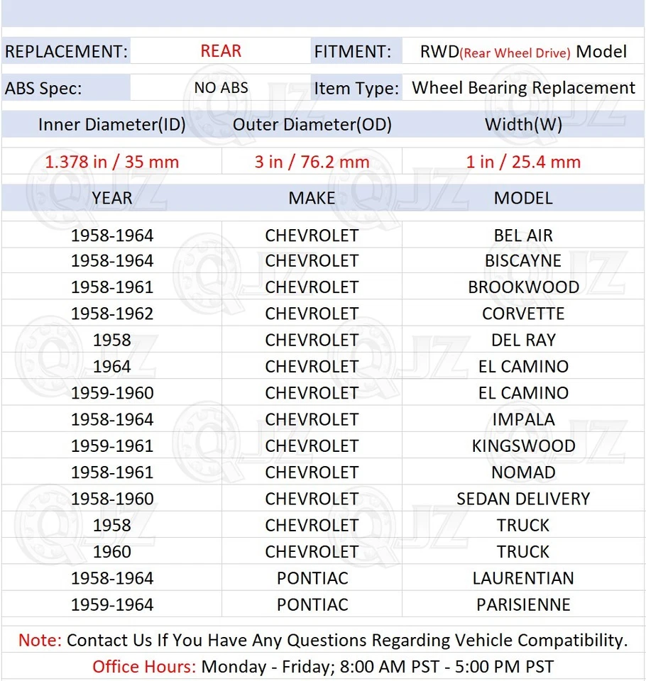 [REAR(Qty.1)] RW607NR Wheel Hub Bearing For 1958-1961 Chevrolet Brookwood RWD — 第 2/4 张图片