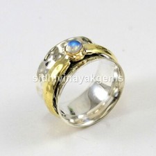 925 Sterling Silver Spinner Natural Moonstone Gemstone Ring Brass Band Jewelry '