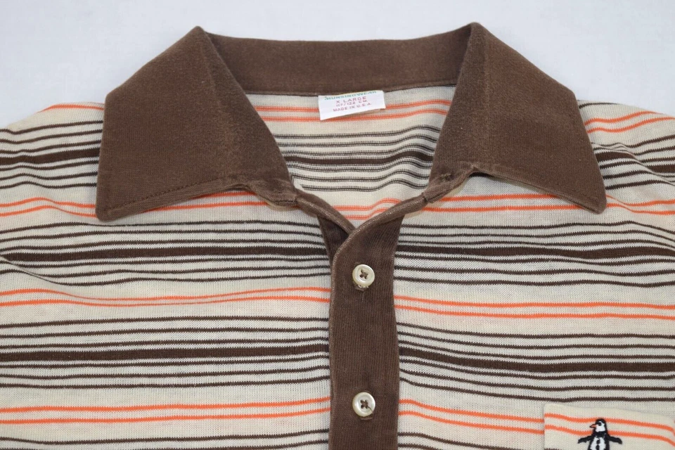 Camisa Pingüino De Colección Grand Slam Munsingwear M/L Años 70 80 Marrón Naranja Rayas Marfil Foto 3 de 4