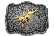 Boucle de ceinture noire Western Rodeo ton argentée sans