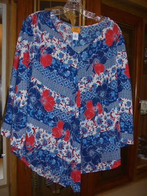 Ruby Rd Blue Ruby Rd blue and red floral top size XL | eBay