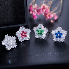 Sparkly Silver Plated Snowflake Stud Earrings Women Cubic Zirconia Party Jewelry