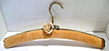 Vintage Pink Velvet Padded  15" Hanger Plastic Rose Detail