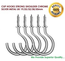 Cup Hooks Chrome Silver 🪝 19–50mm Strong Metal Shoulder Hooks – UK Stock