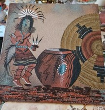 Vtg Original Navajo Sand Painting On Wood Unframed Signed Anthony Largo 12" X 12