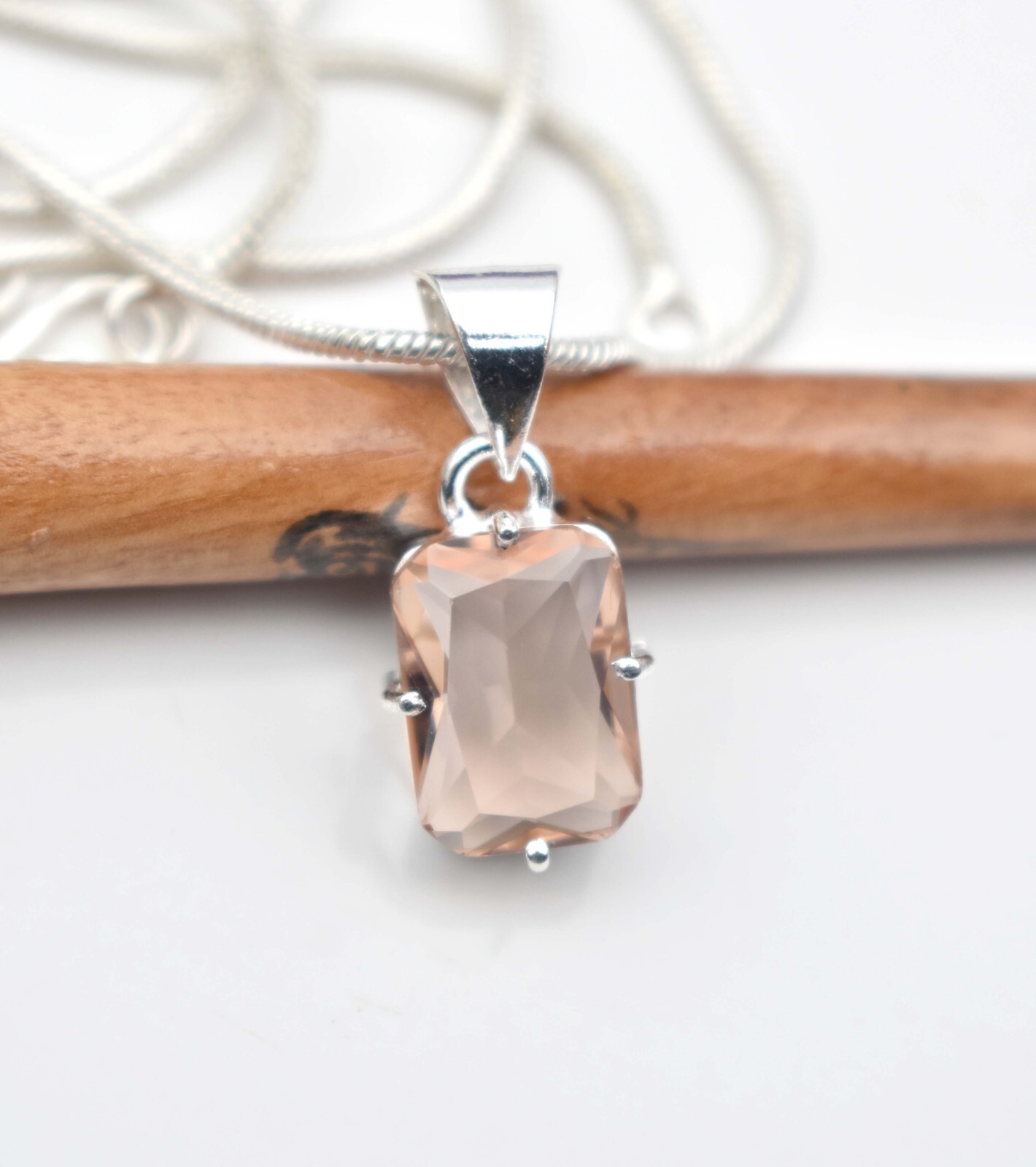 Morganite 925 Sterling Silver Gemstone Handmade Unique Gift Women Necklace-18
