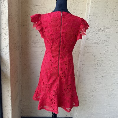 nanette lepore red lace dress Nanette Lepore Lace Overlay Dress - Garnet