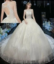 UK Crystal Sequins Tulle Wedding Dress  Sleeveless A Line Bridal Gown Size 6-24
