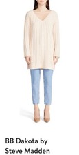 BB Dakota by Steve Madden V-Neck Rib Sweater Dress, Camel (beige), Size S NWT