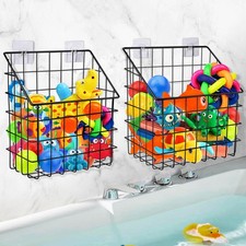 2 Pack Bath Toy Storage Organizer Basket, Large Metal Bathtub Toy Holder, Wal...