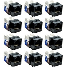 12 Pcs Cat6 RJ45 Network LAN Ethernet Keystone Jack 110 Punch Down Snap In Black