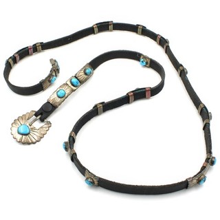Cintura concho laterale rettangolare turchese sterling firmata Navajo John Delvin #S5446 1