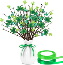 6-Pack St. Patrick's Day Shamrock Picks with Green Ribbon for Table Decor