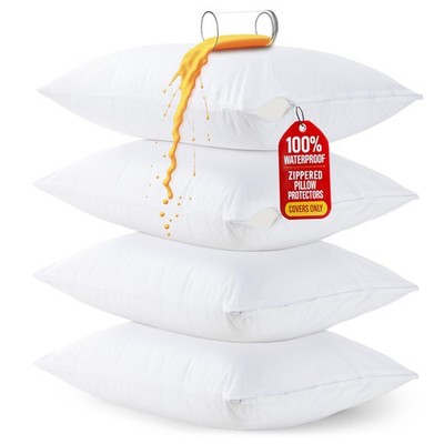 Set of 4 Pillow Protectors with Zipper Standard Size, Bed Bug and Dust Mite P...