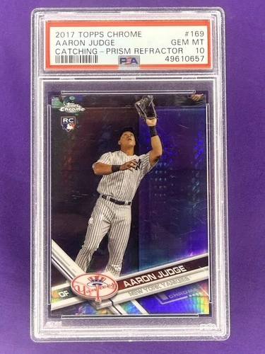 2017 Topps Chrome Aaron Judge Catching Prism Refractor Rookie RC PSA 10 #169