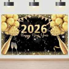 Avezano New Year's Eve Party Backdrop 2026 70.8x43.3inch, Black and Gold
