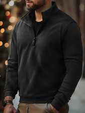 Men s Half-Zip Fleece Jacket Stand Collar, Solid Color Sports Coat for Fall /