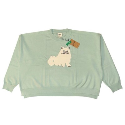 Joanie Pullover Damen 2XL hellgrün Katze Berlioz Strickpullover Hippie Landhaus