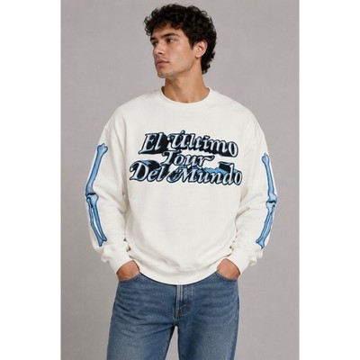 Bad Bunny El Ultimo Tour Del Mundo White Skeleton Graphic Crewneck Sweatshirt M