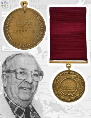 NAMED 1945 NAVY GOOD CONDUCT MEDAL AMM3C HAROLD C. GROFF JR. WW2 +RESEARCH