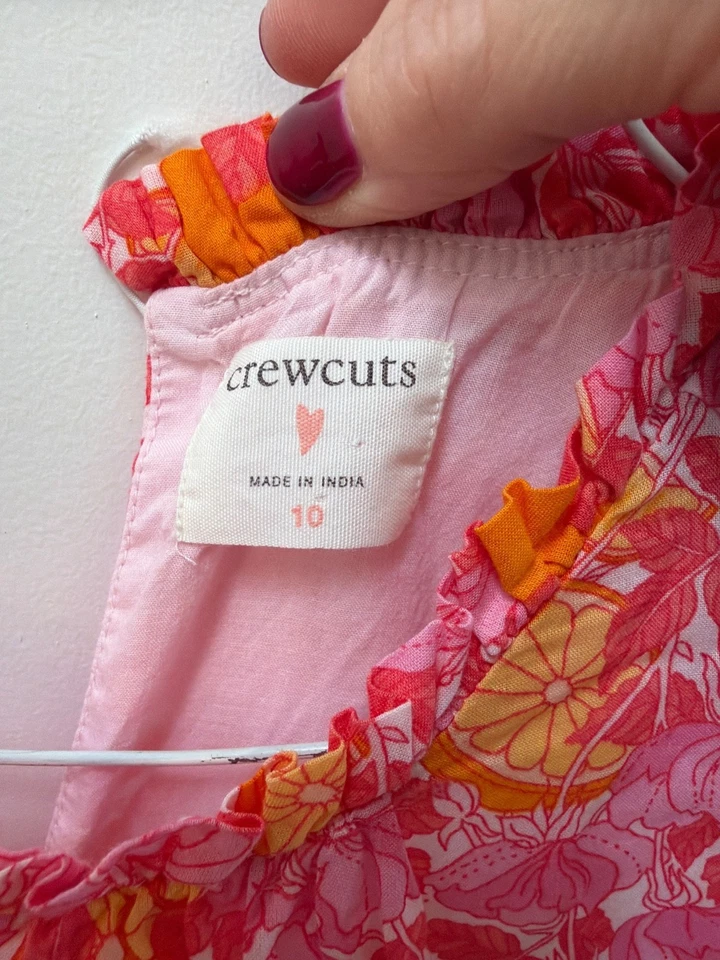 Crewcuts девочек цветочный розовый и оранжевый с оборками платье размер 10 - Изображение 3 из 4