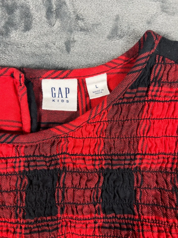 Vestido a Cuadros Gap Niños Niñas Grande (10) Rojo Búfalo Manga Larga Calado Foto 3 de 4