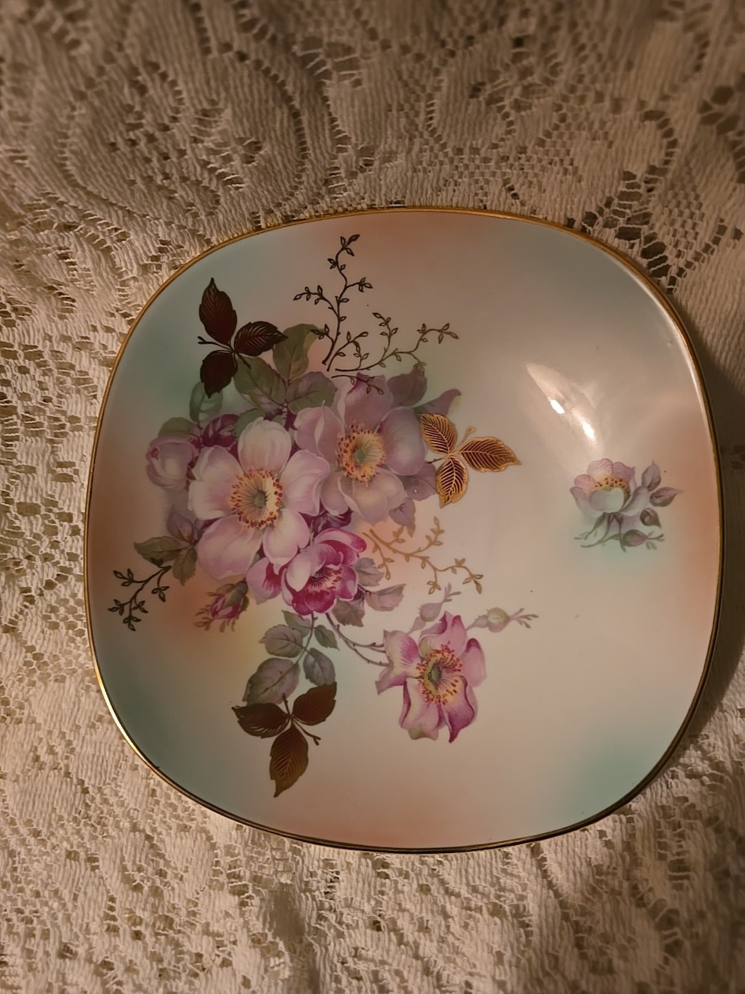 Bavaria Schumann Arzberg Germany Trinket or Candy Wild Rose Blush with Gold Trim