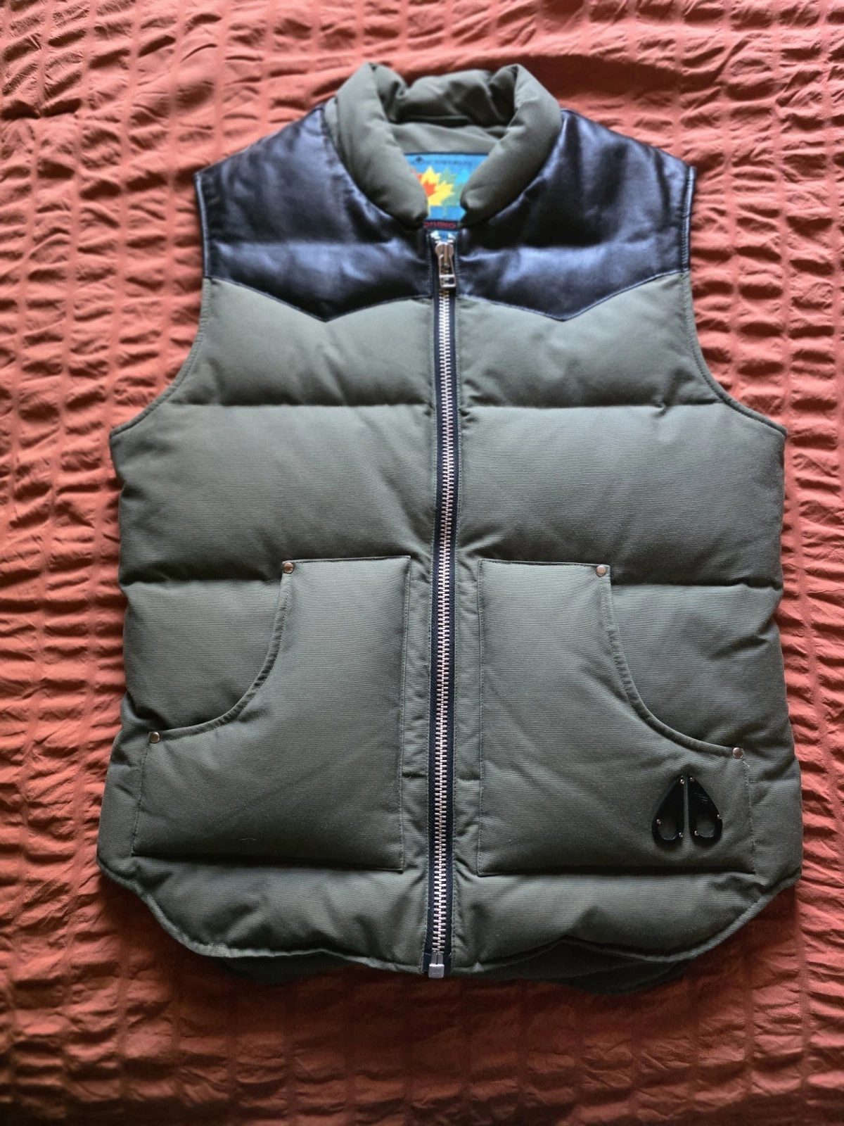 Men's Vintage Moose Knuckles Down Vest - Size Medium Olive - product detail image 1