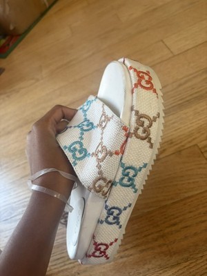 Gucci Platform Slides Womens 36 White GG Multicolor Canvas