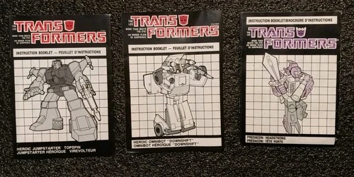 Topspin, Downshift, Headstrong FRENCH CANADIAN Instructions  1984 Hasbro G1