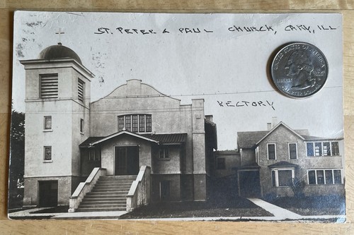P.L. Huckins RPPC St. Peter & Paul Church/Rectory At Cary, Illinois. McHenry Co.