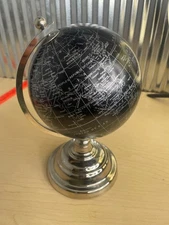 Rotating Globe Chrome Base Black & Sliver Map Office Childs Room Decor 14" x 8"