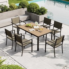 7 Piece Garden Dining Set for 6 Outdoor Dining Set All Weather Patio Metal Table