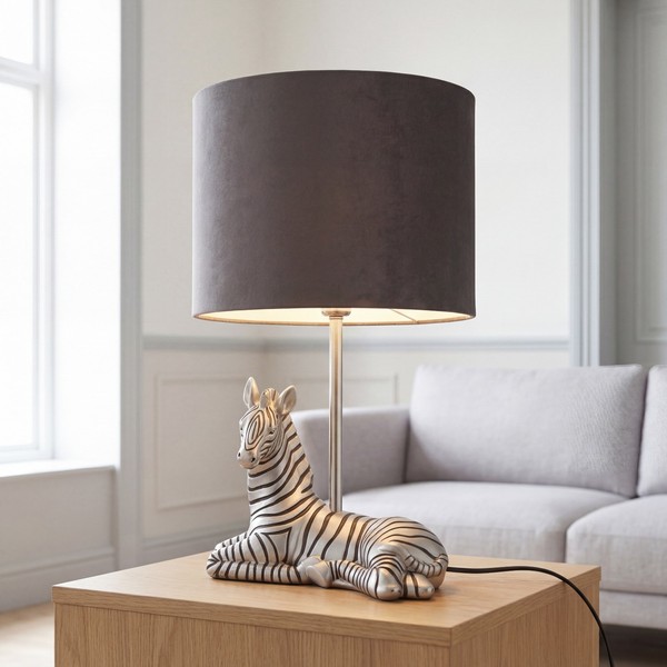 Tischleuchte Tischlampe E27 35 Cm Stoff Metall In Silber Schwarz Klassisch-image