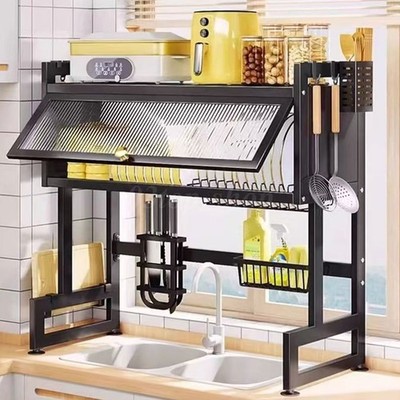 Over The Sink Dish Drying Rack 3 Tier Large Dish Rack Metal For Kitchen w/ Lid