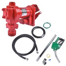 12V 15 GPM Fuel Transfer Pump w/Discharge Hose Auto Green Nozzle for Gas Diesel