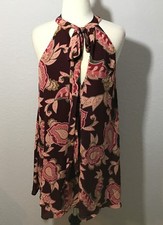 Show Me Your MuMu NWT Maroon Tess Tie Neck Keyhole A-Line Mini Dress, Large