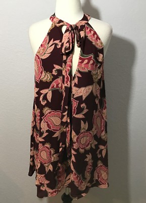 Show Me Your MuMu NWT Maroon Tess Tie Neck Keyhole A-Line Mini Dress, Large  | eBay