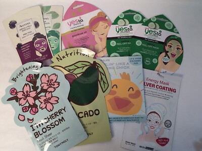 9x Face Mask Assortment bundle. Clay Mask Mud Peel-off Mask Sheet Lot Of 9