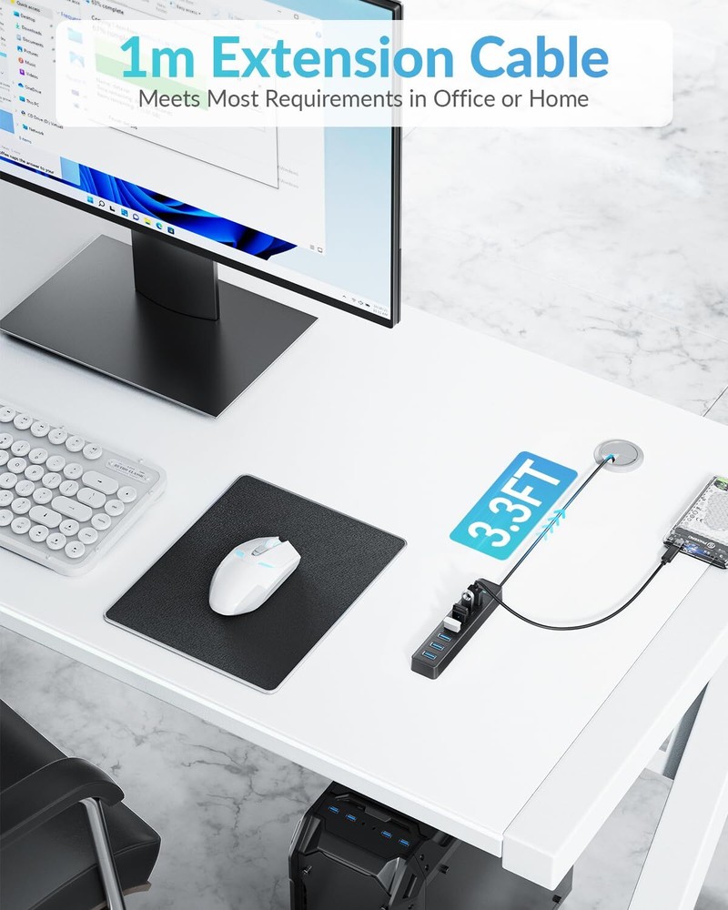 7-Port USB 3.0 Hub with 3.3FT Cable for Multiple Devices