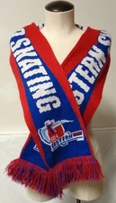 EASTERN SYNCHRONIZED SKATING 2014 KNIT SCARF RED BLUE & WHITE W FRINGE  7" X 64"