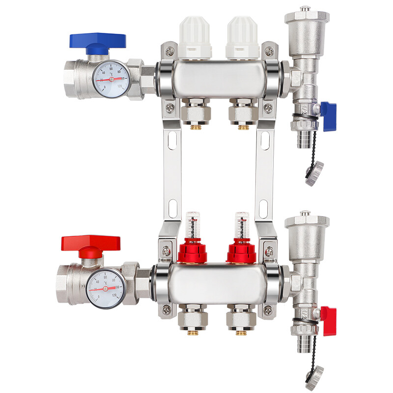 2-Branch PEX Radiant Floor Heating Manifold Set-Stainless Steel for 1/2”PEX
