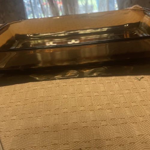 Vintage Anchor Hocking Amber Glass Ribbed Baking Dish 1440 3 QT 9 x 14 Casserole