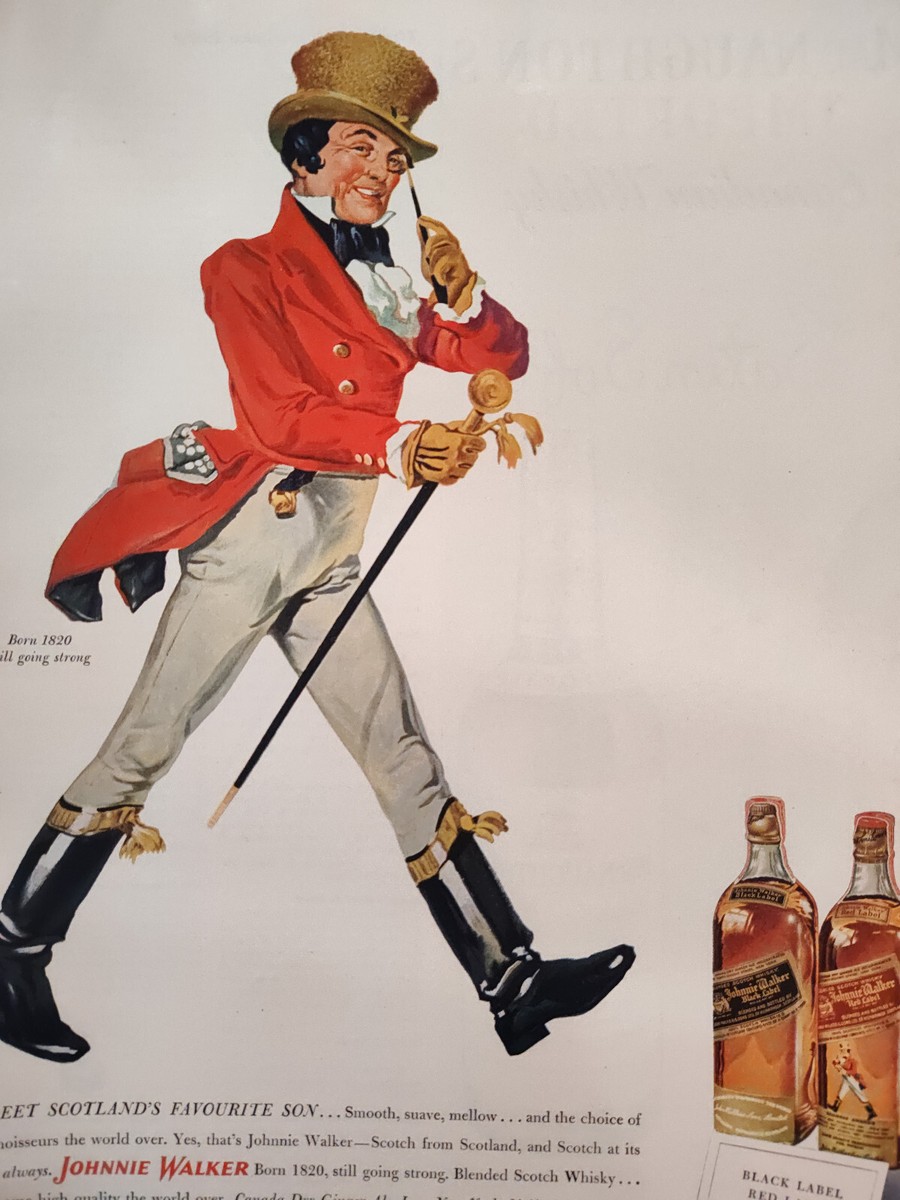 1950 Original Esquire Art Ad Advertisement Johnny Walker Black Red