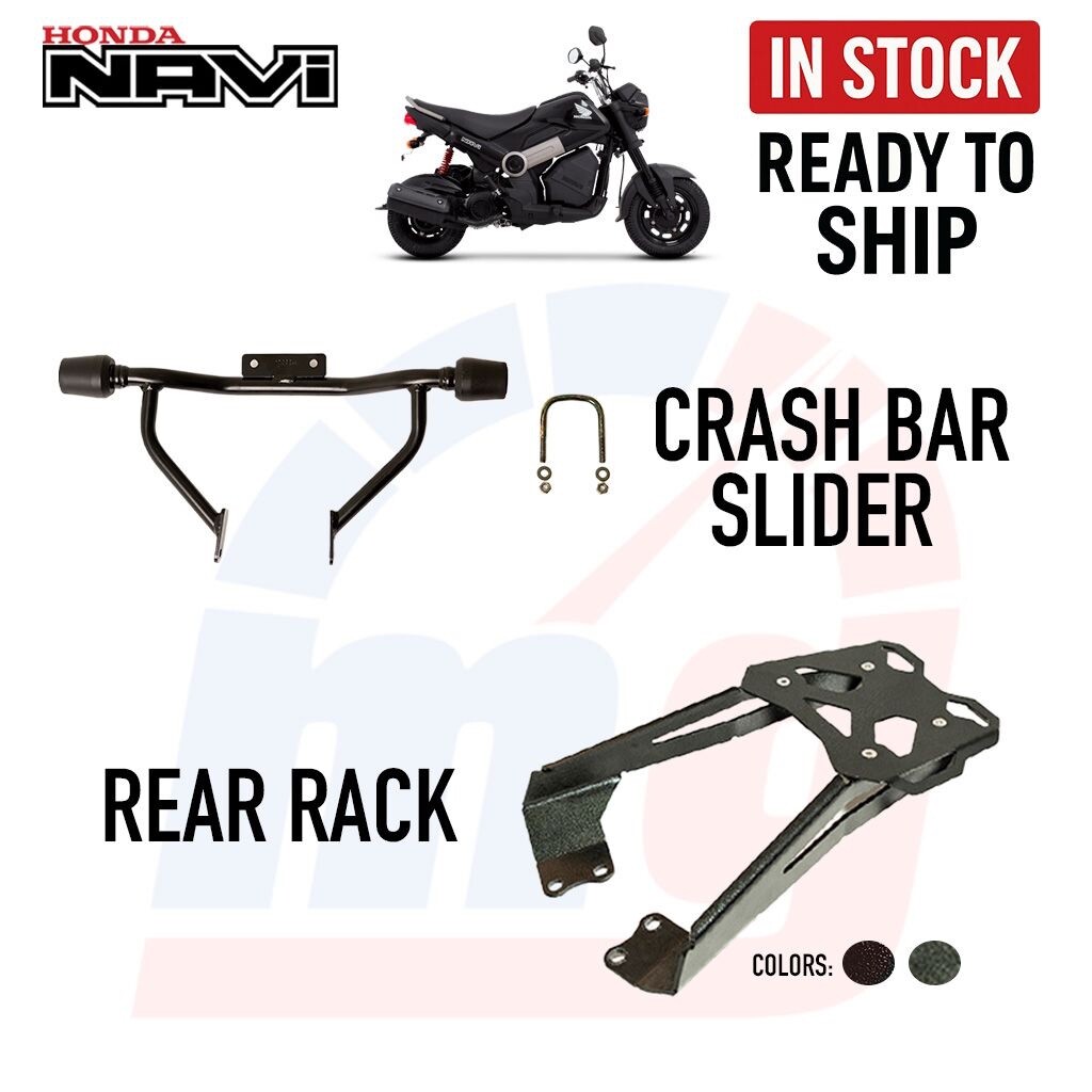 COMBO HONDA NAVI BLACK CRASH BAR SLIDER AND REAR RACK | eBay