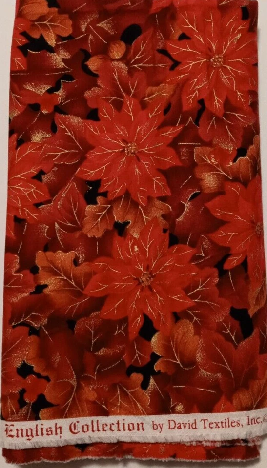 1 yard Christmas Poinsettia Fabric 36" x 44" English Collection David Textiles - Image 2 of 4