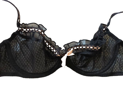 Marks & Spencer Salon Rose UK 34C Black Semi Sheer Plunge Bra With Ribbon Trim