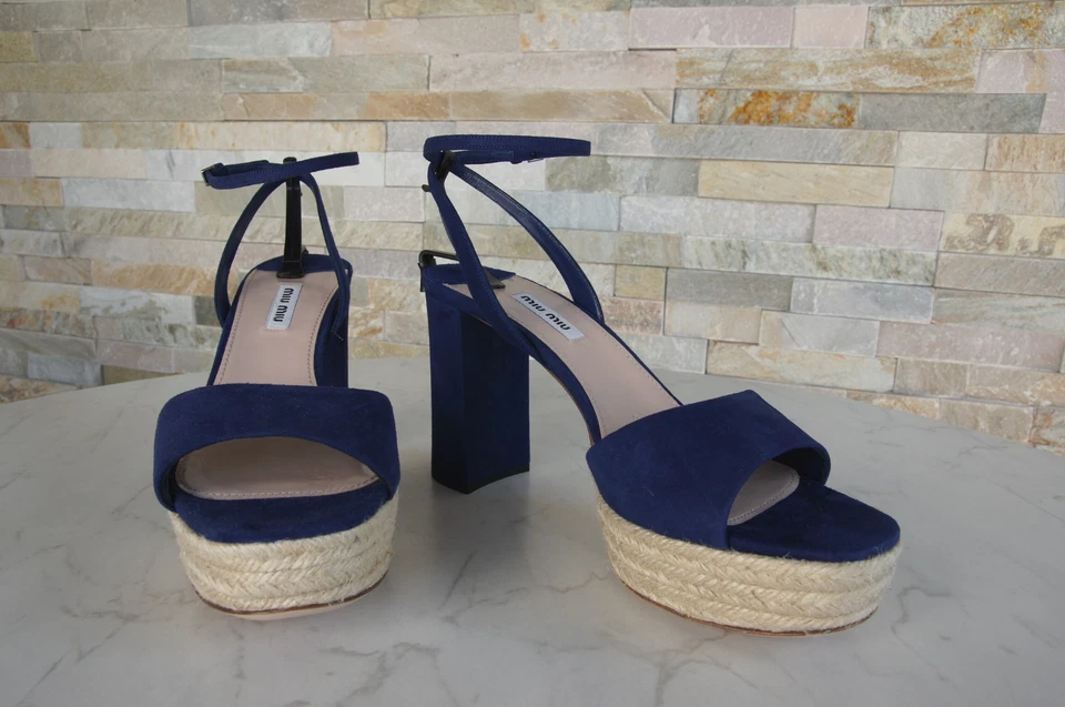 MIU MIU EU 41 Sandalias De Plataforma Nuevas Azul Marino - Imagen 3 de 4